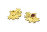 Brass Badge Charm, 2 Raw Brass Rosette Charm Pendants With 1 Loop, Earrings - Pad Size 6mm (31x24mm) N0747