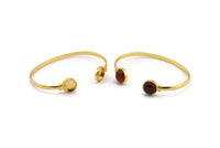 Gold Round Cuff, Gold Plated Brass Round Cuff Stone Setting With 2 Pads -  Pad Size 10mm V109 H0923