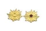 Brass Rosette Charm, 2 Raw Brass Badge Charm Pendants With 1 Loop, Earrings - Pad Size 6mm (33x35mm) N0744