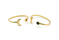 Gold Moon Cuff, Gold Plated Brass Moon And Planet Cuff Stone Setting With 1 Pad -  Pad Size 8mm N0981