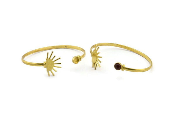 Brass Sun Cuff,  Raw Brass Sunshine Cuff Stone Setting With 1 Pad -  Pad Size 6mm N0983