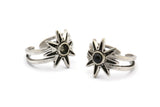 Silver Ring Setting, 2 Antique Silver Plated Brass Flower Ring With 1 Stone Settings - Pad Size 4mm N2007 H1460