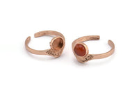 Rose Gold Ring Settings, 2 Rose Gold Plated Brass Adjustable Sunrise Rings - Pad Size 6mm N0738 Q0815