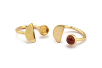 Gold Ring Settings, Gold Plated Brass Moon And Planet Ring With 1 Stone Setting - Pad Size 6mm R053 Q0604