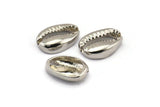 Silver Shell Finding, 4 Silver Tone Brass Cowrie Shell Findings, Pendants, Charms, Earrings, Beads (10-16mm) E200 H0533