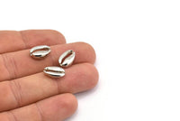 Silver Shell Finding, 4 Silver Tone Brass Cowrie Shell Findings, Pendants, Charms, Earrings, Beads (10-16mm) E200 H0533