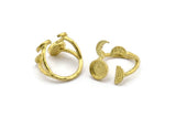 Brass Ring Settings, 10 Raw Brass Moon And Planet Ring With 1 Stone Setting - Pad Size 8mm R051