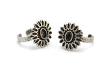 Silver Ring Setting, Antique Silver Plated Brass Flower Ring With 1 Stone Settings - Pad Size 6x4mm N1989 H1465