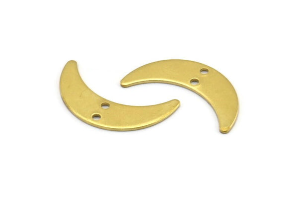 Brass Moon Charm, 12 Raw Brass Crescent Moon Charms With 2 Holes, Findings (25x7x1mm) A2136