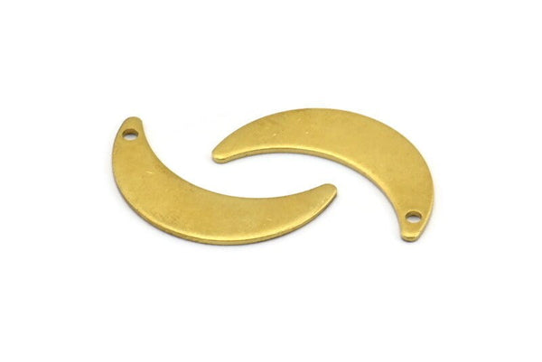 Brass Moon Charm, 12 Raw Brass Crescent Moon Charms With 1 Hole, Findings (25x13x1mm) A2130