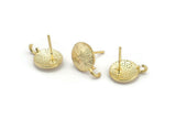 Gold Earring Posts, 4 Gold Plated Brass Round Earring Stud, Earring Charms With 1 Loop (10mm) N0794