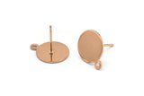 Rose Round Earring, 4 Rose Gold Plated Brass Round Earring Studs (15x12x0.80mm) M036 A1541 Q0716