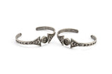 Silver Triangle Cuff, Antique Silver Plated Brass Moon Phases Shaped Bracelet Stone Setting With 1 Pad - Pad Size 10mm N1772 H1592