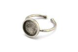 Silver Ring Settings, 2 Antique Silver Plated Brass Round Ring With 1 Stone Setting - Pad Size 10mm N1767