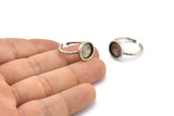 Silver Ring Settings, 2 Antique Silver Plated Brass Round Ring With 1 Stone Setting - Pad Size 10mm N1767