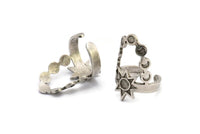 Silver Ring Setting, Antique Silver Plated Brass Moon Phases And Star Shaped Rings With 1 Stone Setting - Pad Size 4mm N1808