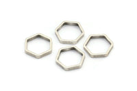 Antique Sİlver Hexagon Charm, 25 Antique Silver Plated Hexagon Ring Charms (12x0.8x2mm) Bs 1178