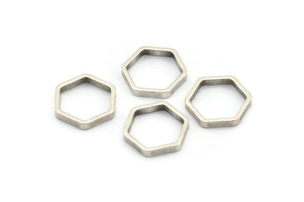 Antique Sİlver Hexagon Charm, 25 Antique Silver Plated Hexagon Ring Charms (12x0.8x2mm) Bs 1178