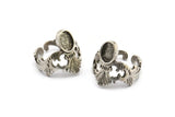 Silver Ring Setting, Antique Silver Plated Brass Rings With 1 Stone Settings - Pad Size 8x6mm N1805 H1542