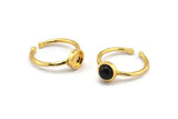 Gold Ring Settings, 2 Gold Plated Brass Round Ring With 1 Stone Setting - Pad Size 6mm N1763