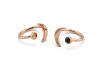 Rose Gold Ring Settings, 2 Rose Gold Plated Brass Moon And Planet Ring With 1 Stone Setting - Pad Size 4mm N0799 Q0816