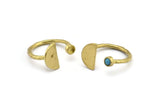 Brass Ring Settings, 3 Raw Brass Moon And Planet Ring With 1 Stone Setting - Pad Size 3mm N1065