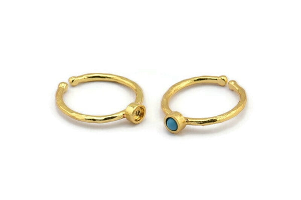 Gold Ring Settings, 2 Gold Plated Brass Round Ring With 1 Stone Setting - Pad Size 3mm N1760 H0826