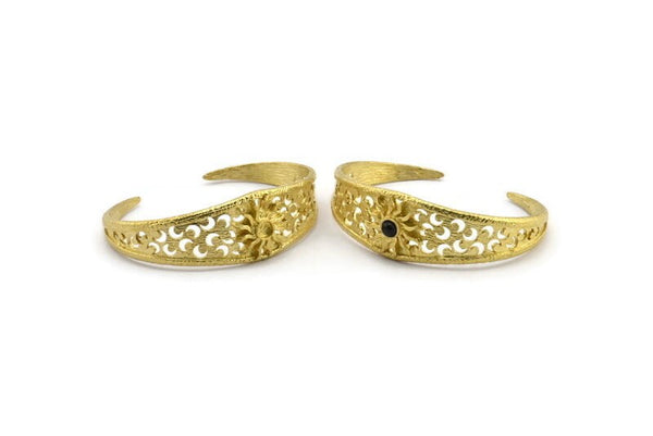 Brass Sun Cuff, Raw Brass Sun Cuff Stone Setting With 1 Pad -  Pad Size 4mm N1683