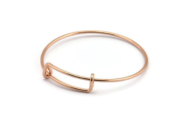 Rose Gold Charm Bracelet, 1 Rose Gold Plated Brass Charm Bangle, Charm Bracelets (59x9x1.6mm) V056 Q0369