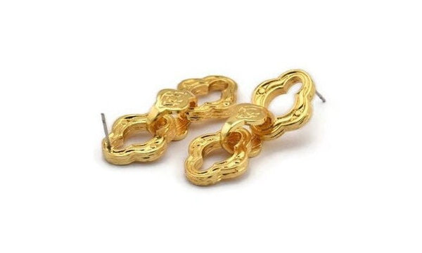 Gold Chain Earring, 2 Gold Plated Brass Soldered Chain Stud Earrings N1823