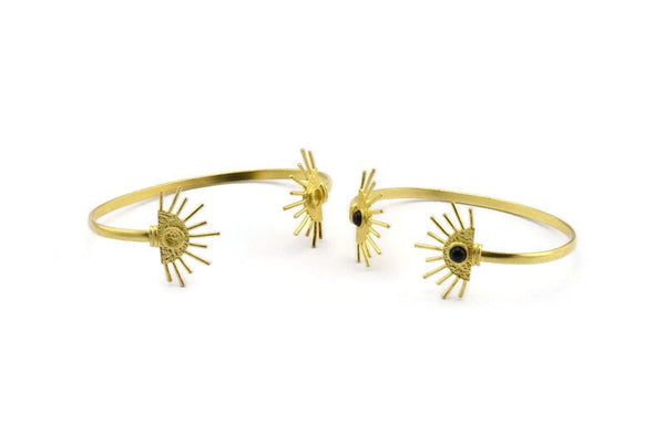 Brass Sun Cuff,  Raw Brass Sunshine Cuff Stone Setting With 1 Pad -  Pad Size 4mm N0989