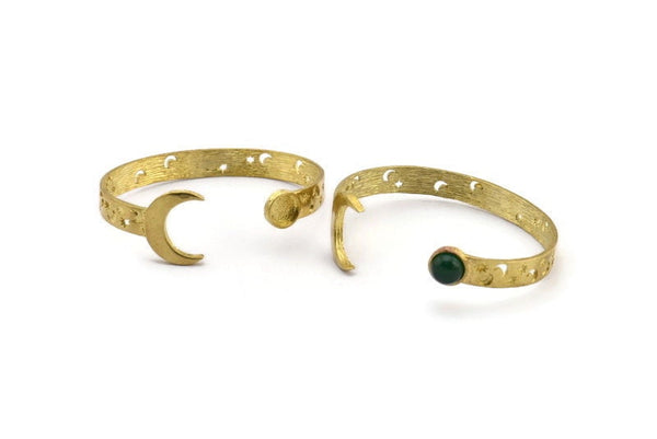 Brass Moon Cuff,  Raw Brass Crescent Moon Cuff Stone Setting With 1 Pad -  Pad Size 8mm N1653