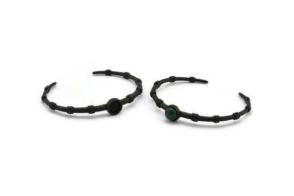 Black Round Cuff, Oxidized Black Plated Brass Round Cuff Stone Setting With 1 Pad -  Pad Size 8mm N1684 H1408