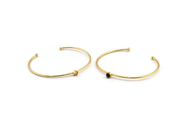 Gold Round Cuff, 2 Gold Plated Brass Bracelet Stone Setting With 1 Pad -  Pad Size 4mm D1609