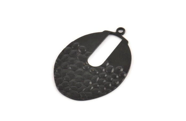 Black Oval Charm, 6 Oxidized Black Brass Wavy Oval Charms With 1 Loop (21x30x0.60mm) D1106