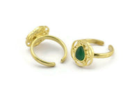 Brass Ring Settings, 2 Raw Brass Flower Rings With 1 Drop Shaped Stone Setting - Pad Size 8x6mm N2096