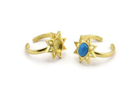 Brass Ring Settings, 2 Raw Brass Star Rings With 1 Oval Shaped Stone Setting - Pad Size 8x6mm N2106