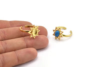 Brass Ring Settings, 2 Raw Brass Star Rings With 1 Oval Shaped Stone Setting - Pad Size 8x6mm N2106