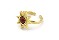 Brass Ring Settings, 2 Raw Brass Star Rings With 1 Round Shaped Stone Setting - Pad Size 6mm N2105