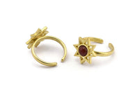 Brass Ring Settings, 2 Raw Brass Star Rings With 1 Round Shaped Stone Setting - Pad Size 6mm N2105