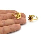 Brass Ring Settings, 2 Raw Brass Star Rings With 1 Round Shaped Stone Setting - Pad Size 6mm N2105