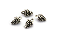 Pine Cone Charm, 6 Antique Silver Plated Brass Pine Cone Charms With 1 Loop (7x12mm) BS 1804 H1318