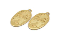 Gold Cat Charm, 1 Gold Lacquer Plated Brass Cat And Bird Textured Oval Charms With 1 Loop, Blanks (42x24x1.2mm) E218