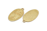 Gold Cat Charm, 1 Gold Lacquer Plated Brass Cat And Bird Textured Oval Charms With 1 Loop, Blanks (42x24x1.2mm) E218