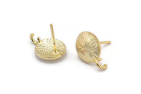 Gold Earring Posts, 4 Gold Plated Brass Round Earring Stud, Earring Charms With 1 Loop (10mm) N0794