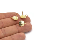 Gold Earring Posts, 4 Gold Plated Brass Round Earring Stud, Earring Charms With 1 Loop (10mm) N0794