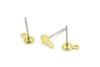 Brass Round Earring, 12 Raw Brass Round Stud Earrings With 1 Loop (4.5mm) A0216 A2082