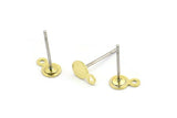 Brass Round Earring, 12 Raw Brass Round Stud Earrings With 1 Loop (4.5mm) A0216 A2082