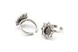 Silver Ring Settings, 2 Antique Silver Plated Brass Flower Rings With 1 Drop Shaped Stone Setting - Pad Size 8x6mm N2099 H1442