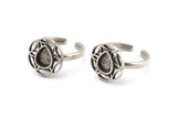 Silver Ring Settings, 2 Antique Silver Plated Brass Flower Rings With 1 Drop Shaped Stone Setting - Pad Size 8x6mm N2096 H1422